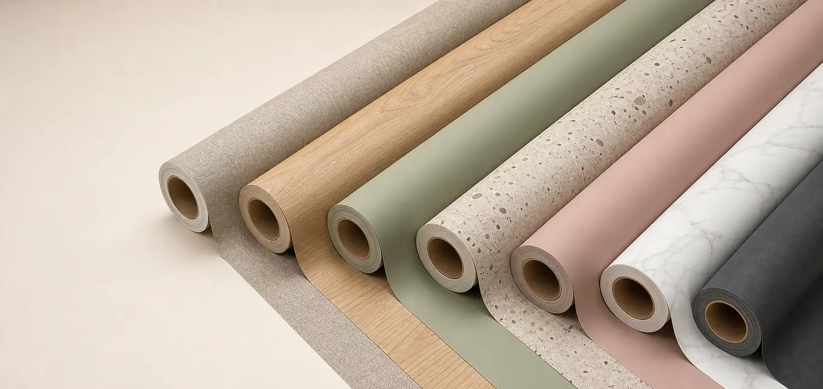 Interior-Folien in Holz, Sage, Terrazzo, Rosa, Marmor und Charcoal
