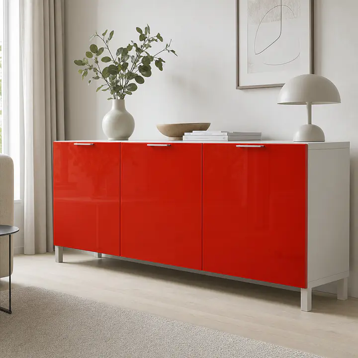 Möbelfolie Hellrot glänzend auf Sideboard