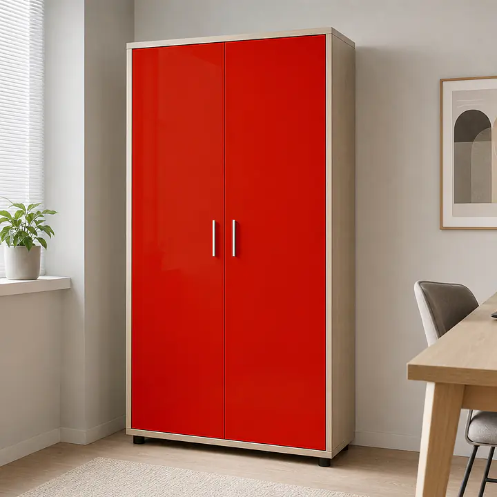 Möbelfolie Hellrot glänzend auf Schrank