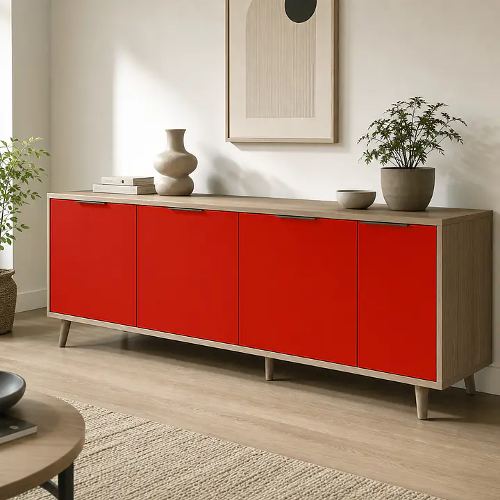 Möbelfolie Hellrot matt auf Sideboard