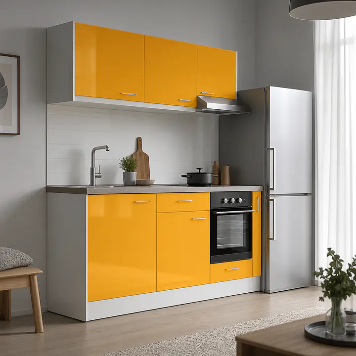 Möbelfolie Goldenes Gelb glänzend auf Küche