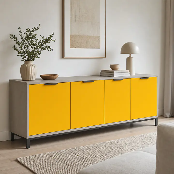 Möbelfolie Sonnengelb matt auf Sideboard