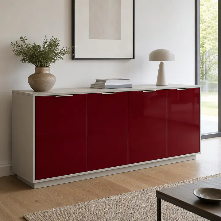 Möbelfolie Purpurrot glänzend auf Sideboard
