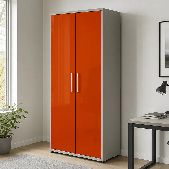 Möbelfolie Orange-Rot glänzend auf Schrank