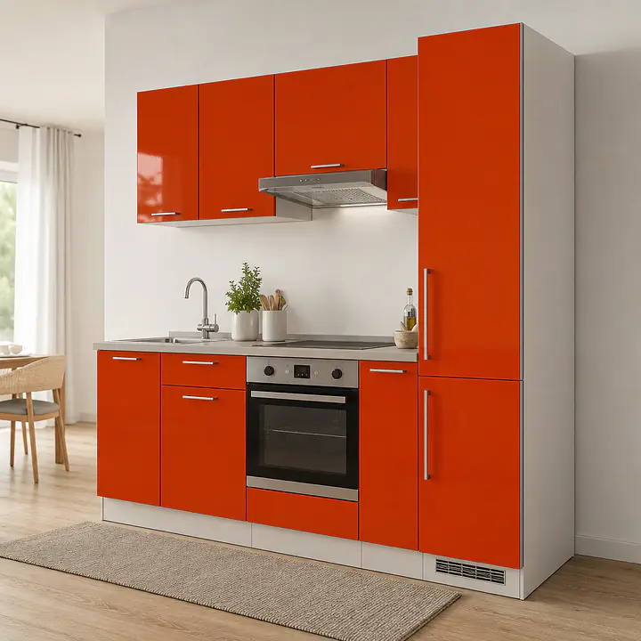 Möbelfolie Orange-Rot glänzend auf Küche