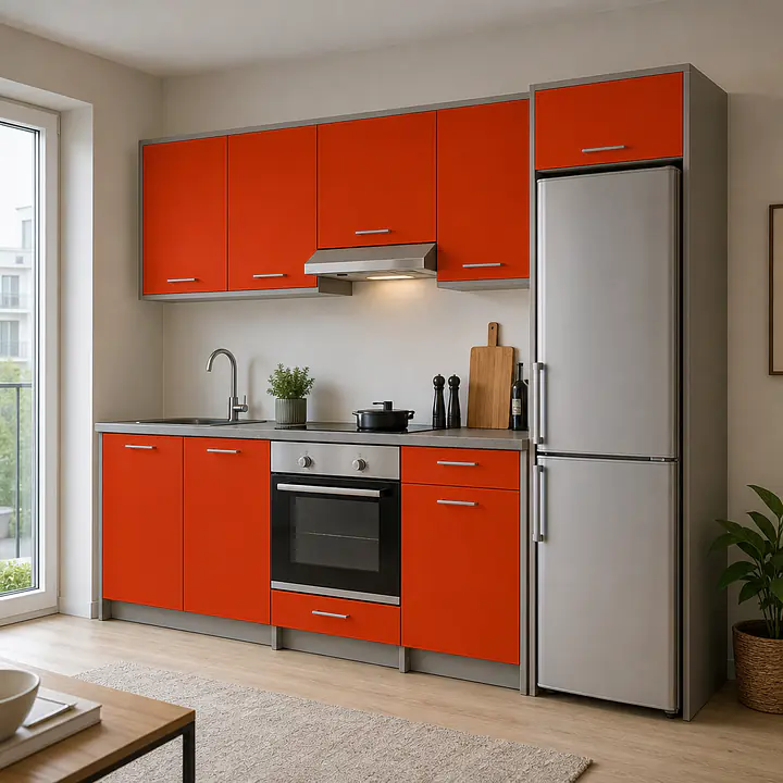 Möbelfolie Orange-Rot matt auf Küche