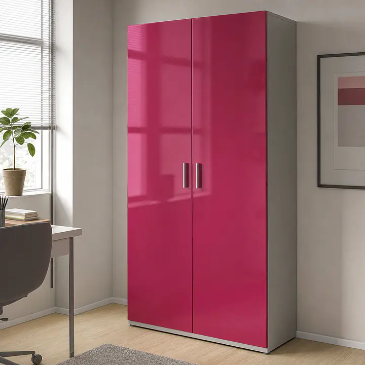 Möbelfolie Pink glänzend – kräftiges Einfarbdekor auf Schrank
