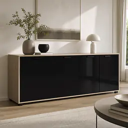 Möbelfolie Schwarz glänzend auf Sideboard