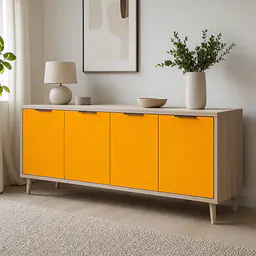 Möbelfolie Gelb matt – warmes Goldgelb auf Sideboard