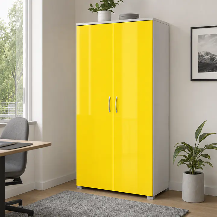 Möbelfolie Sonniges Gelb glänzend auf Schrank