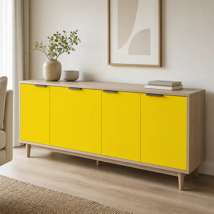 Möbelfolie Senfgelb matt – sattes Gelb für Möbel auf Sideboard