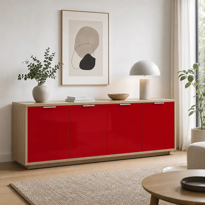 Möbelfolie Rot glänzend auf Sideboard