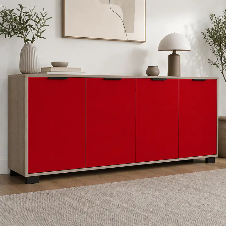 Möbelfolie Rot Matt - kräftiges Uni-Rot auf Sideboard