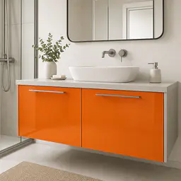 Möbelfolie Hellorange glänzend auf Badmöbel