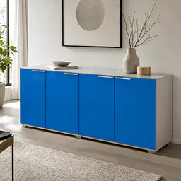 Möbelfolie Himmelblau glänzend auf Sideboard