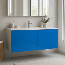 Möbelfolie Himmelblau glänzend auf Badmöbel