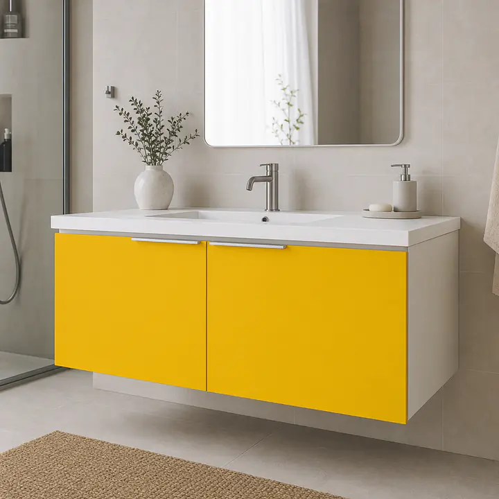 Möbelfolie Hellgelb Matt - einfarbig leuchtend auf Badmöbel