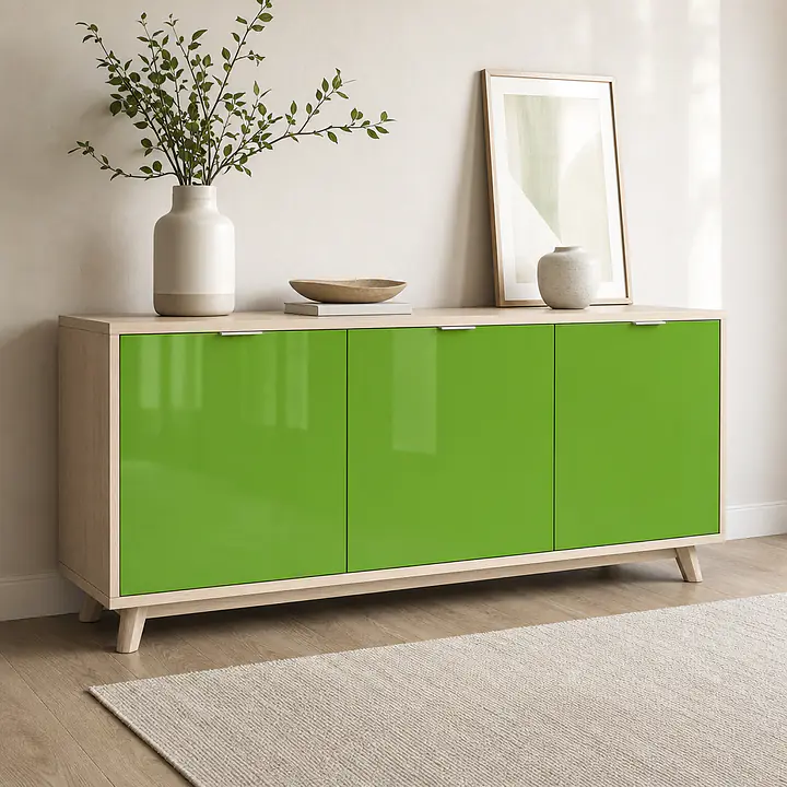 Möbelfolie Limettengrün glänzend auf Sideboard