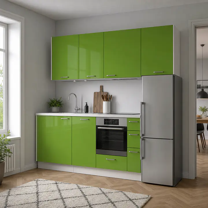 Möbelfolie Limettengrün glänzend auf Küche