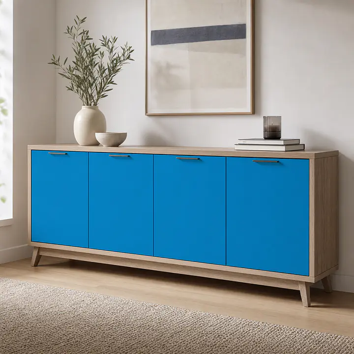 Möbelfolie Hellblau matt auf Sideboard