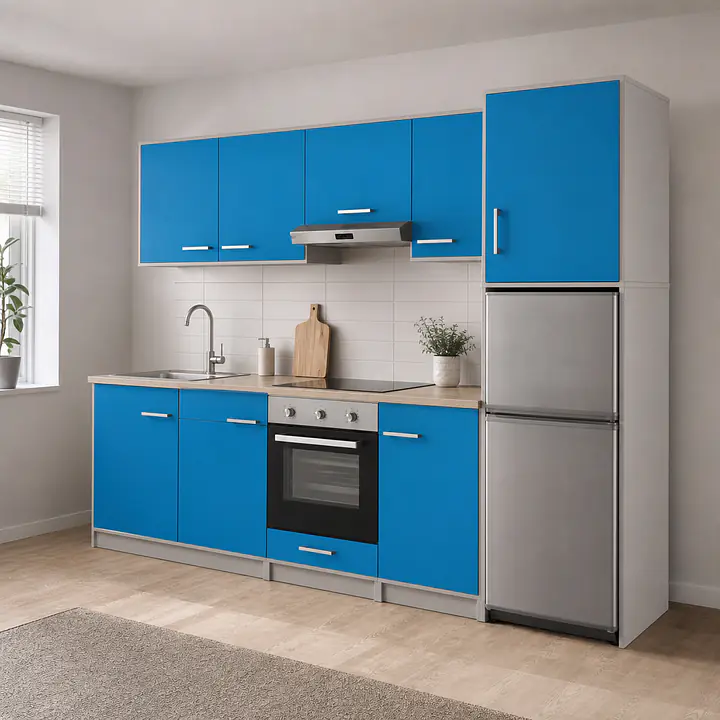 Möbelfolie Hellblau matt auf Küche