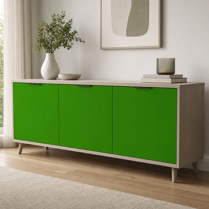Möbelfolie Gelbgrün matt – kräftiges Akzentdekor auf Sideboard