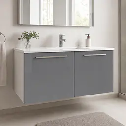 Möbelfolie Silbergrau Metallic glänzend auf Badmöbel
