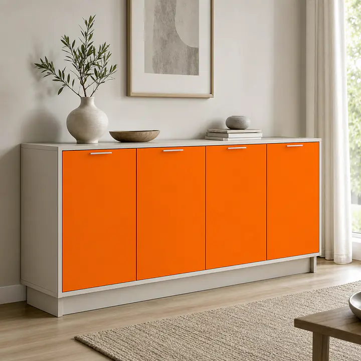 Möbelfolie Pastell-Orange matt auf Sideboard