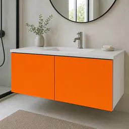 Möbelfolie Pastell-Orange matt auf Badmöbel