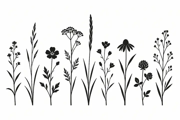 Wild Meadow Wall Decal - Größe: Klein – ca. 60 × 35 cm installiert, Farbe: Ink Black