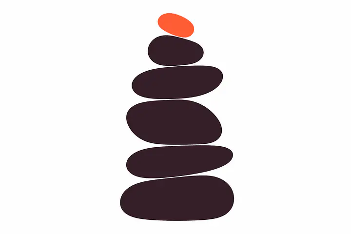 Pebble Totem Wandtattoo - Größe: Klein – ca. 35 × 60 cm installiert, Farbe: Plum Noir und Farbe 2 – Akzent: Persimmon