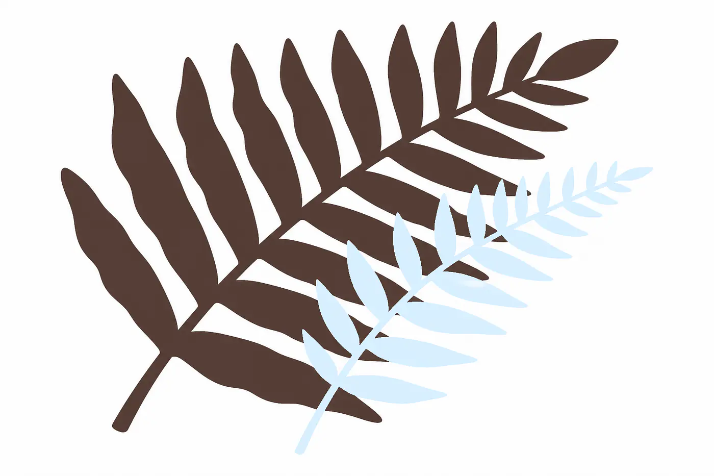 Fern Shadow – Wandtattoo - Größe: Groß – ca. 120 × 70 cm installiert, Farbe: Cocoa und Farbe 2 – Akzent: Cool Blue