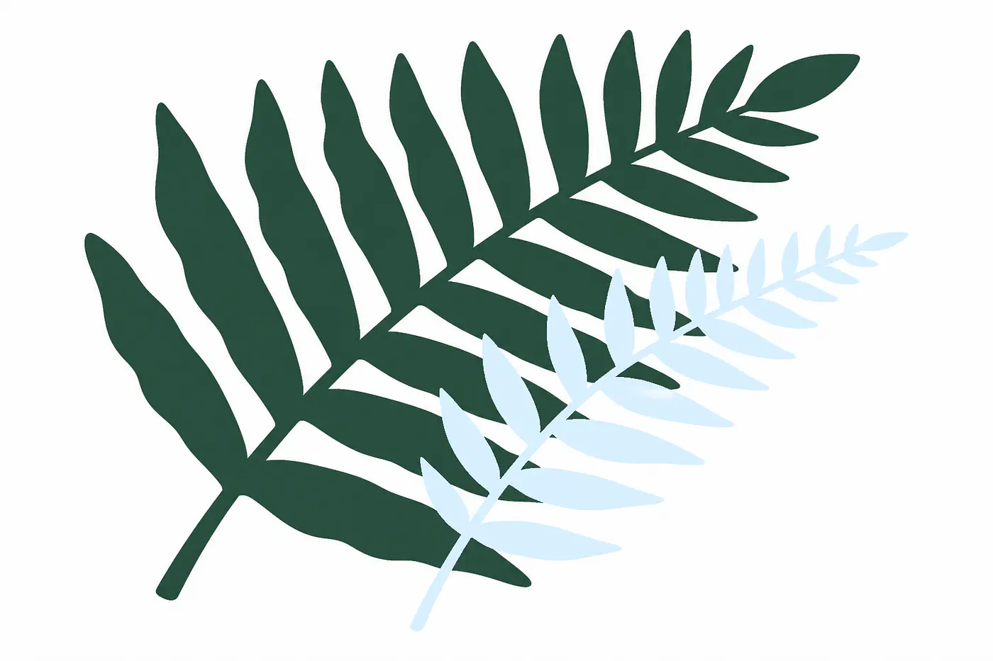 Fern Shadow – Wandtattoo - Größe: Mittel – ca. 90 × 52,5 cm installiert, Farbe: Forest und Farbe 2 – Akzent: Cool Blue