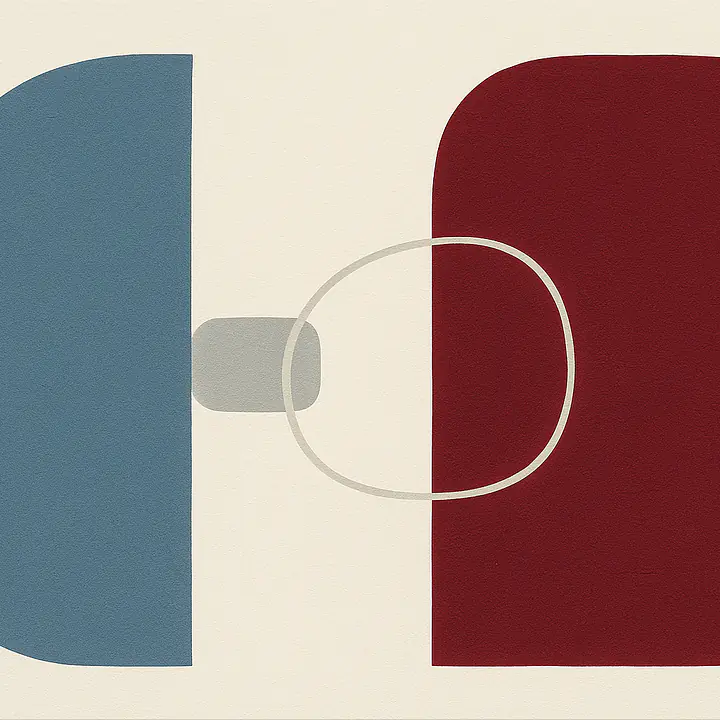 Blue Red Dialogue – Abstraktes Wandbild im kühlen Farbkontrast primary image