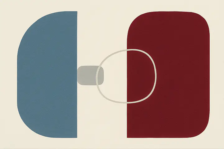 Blue Red Dialogue – Abstract Wall Art in Cool Color Contrast
