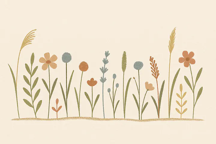 Meadow Rhythm – Abstrahierte Wiesenlinie im Botanical-Stil