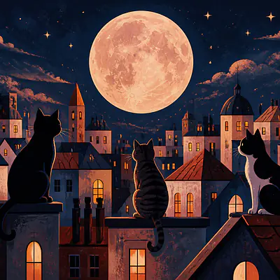 Rooftop Cats – nächtliche Stadtszene primary image