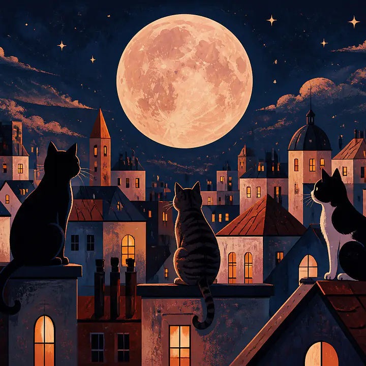 Rooftop Cats – nächtliche Stadtszene primary image