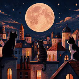 Rooftop Cats – nächtliche Stadtszene