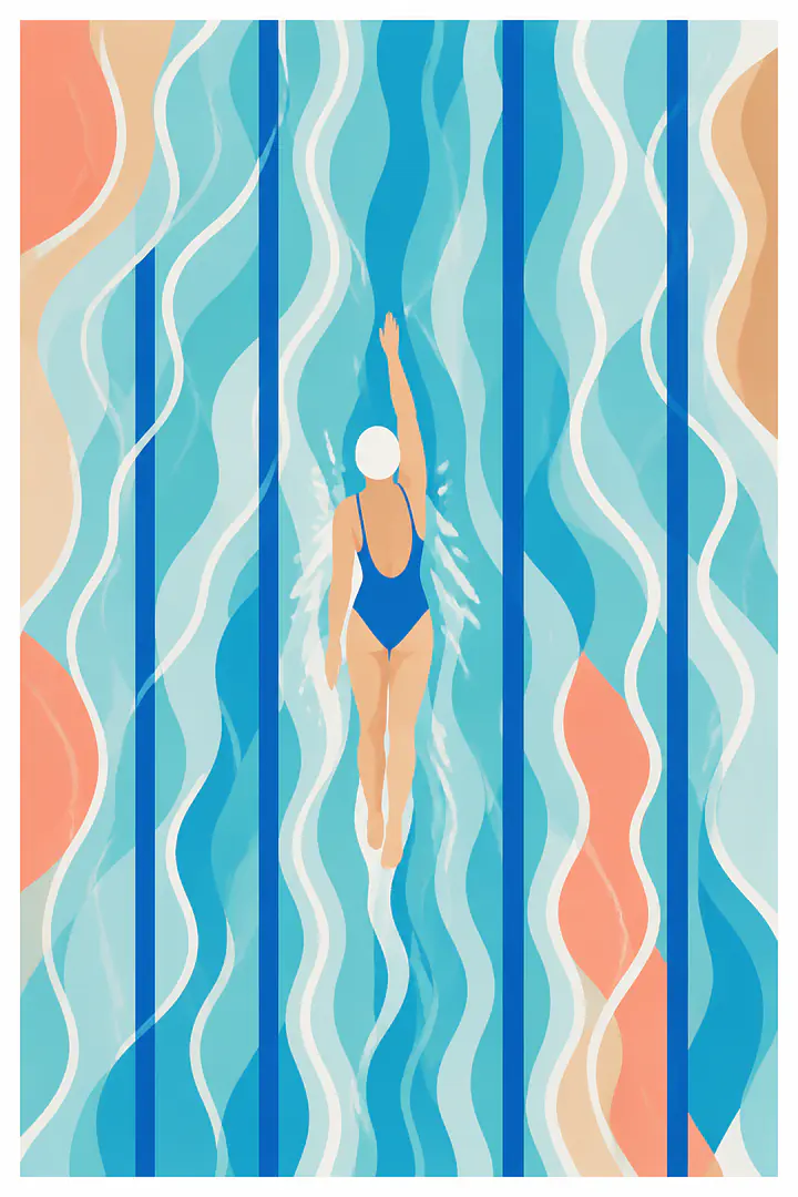 Blue Lanes – abstrakte Schwimmerin