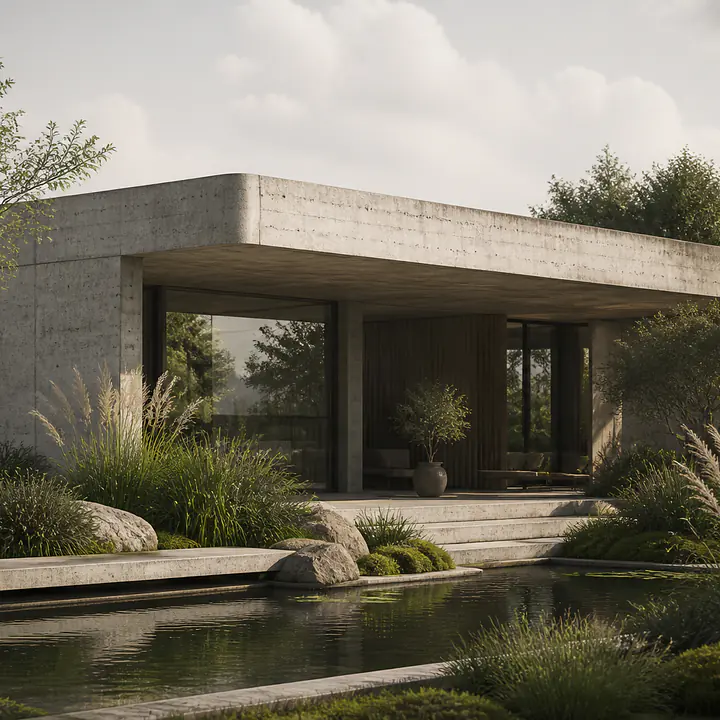 Soft Brutalism – Beton und Garten (Architektur-Wandbild) primary image