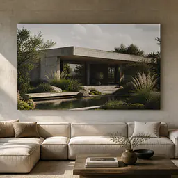 Soft Brutalism – Beton und Garten (Architektur-Wandbild)