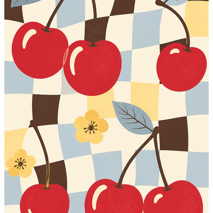 Cherries & Checks – verspieltes Küchen-Wandbild primary image