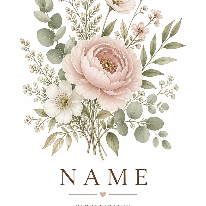Geburtsblume mit Name & Datum — botanische Geburtsanzeige primary image
