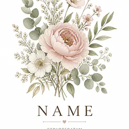 Birth Flower with Name & Date — Botanical Birth Announcement