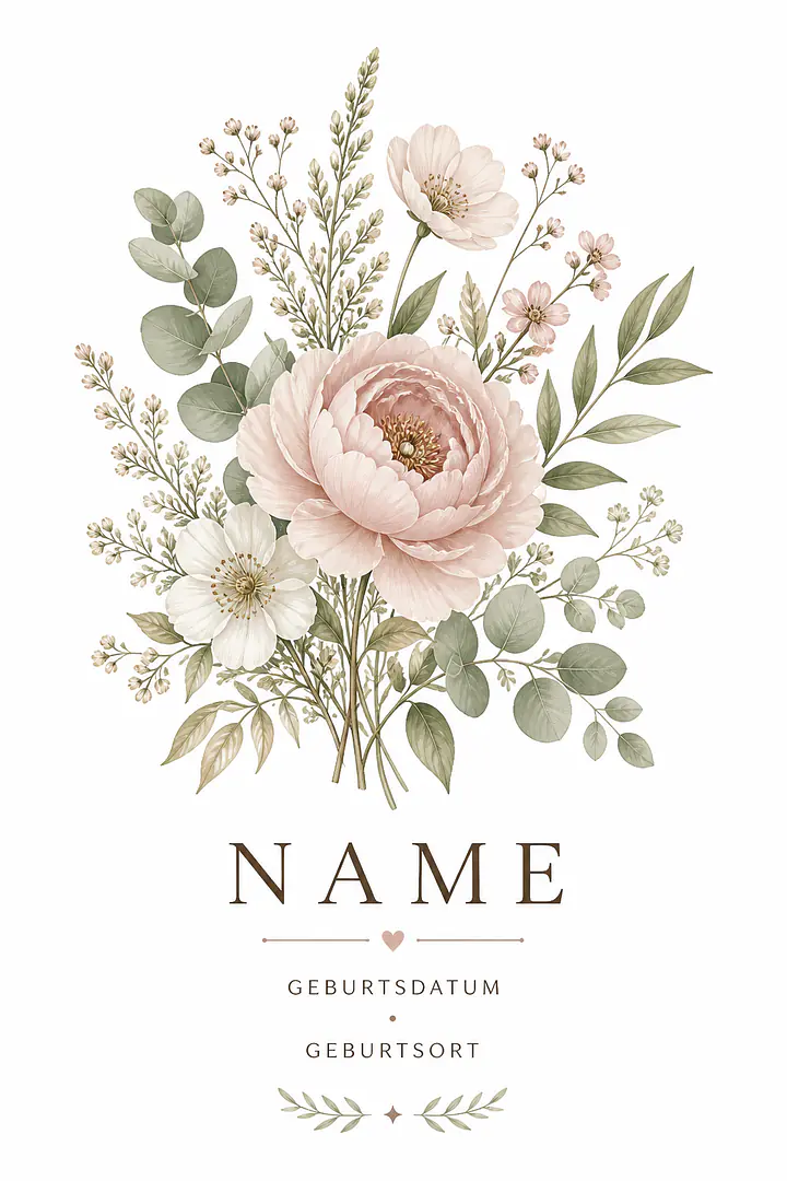 Birth Flower with Name & Date — Botanical Birth Announcement