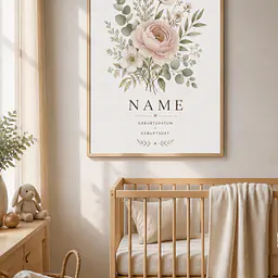 Birth Flower with Name & Date — Botanical Birth Announcement