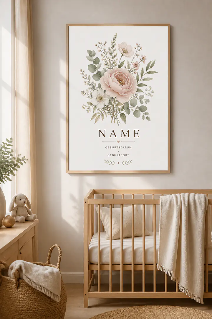 Birth Flower with Name & Date — Botanical Birth Announcement