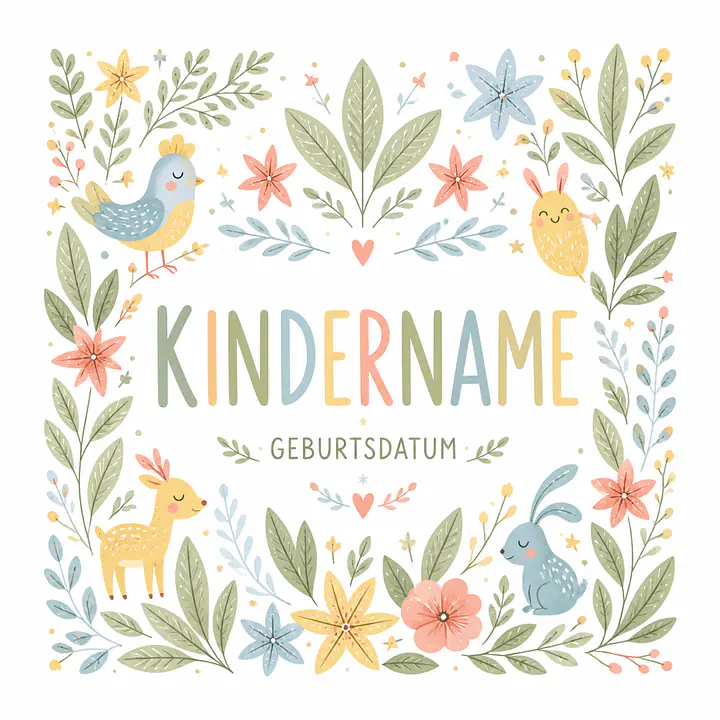 Personalisierbares Wandbild: Kindername im Fantasiegarten