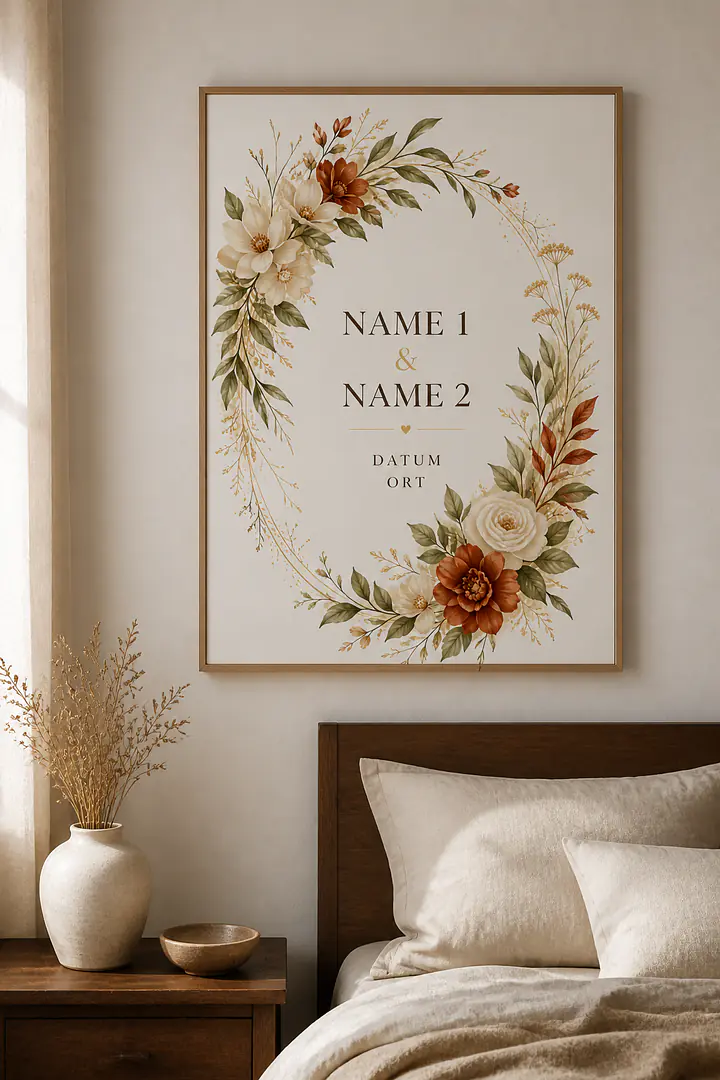 Hochzeitsprint mit botanischem Bogen